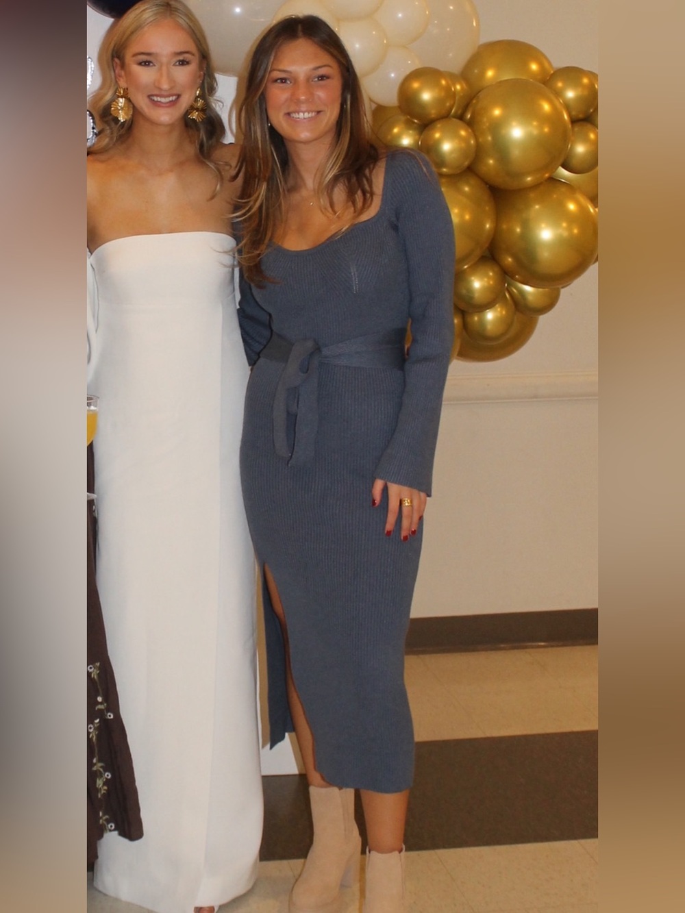 Amazon Ribbed Long-Sleeve Midi Dress in Slate Blue with Tie Belt